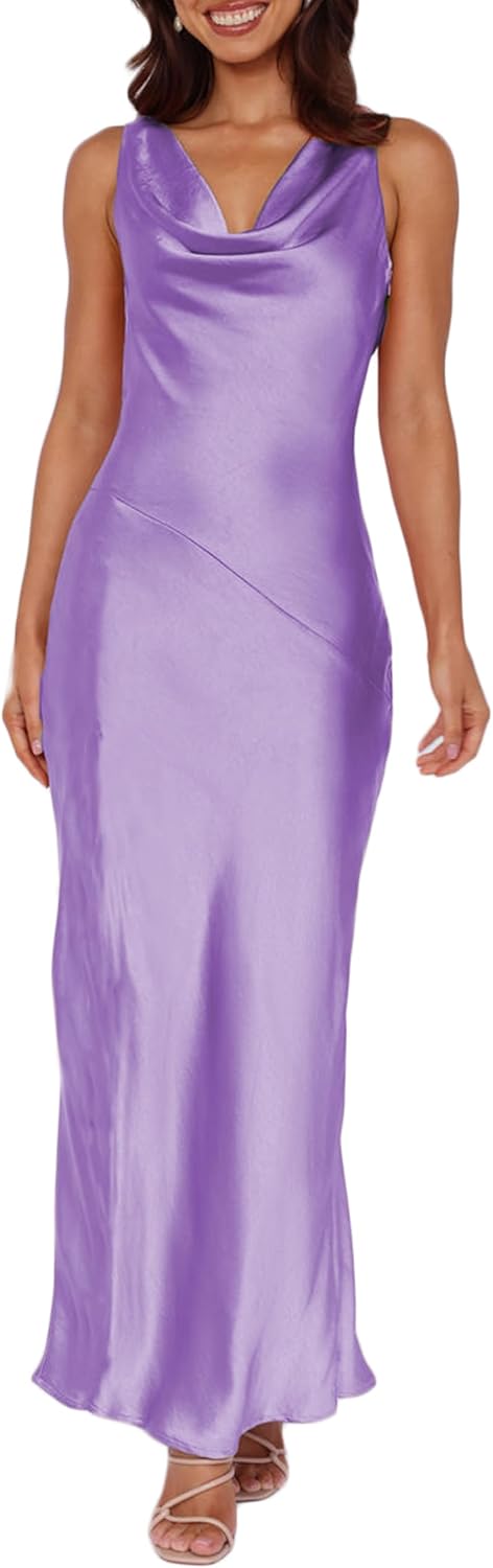 Elegant Women's Satin Backless Maxi Dress for Weddings & Parties