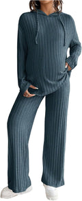 Maternity 2 Piece Ribbed Knit Hoodie and Pants Set for Women
