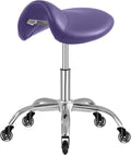 Saddle Stool with Wheels 300 lbs Capacity - Purple Thick Pad