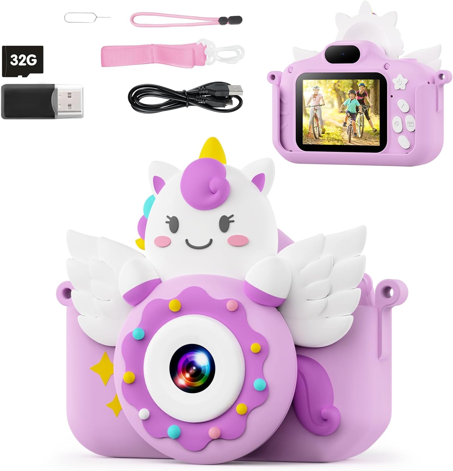 Dual Lens Kids Camera with 32GB Card, Purple - Ages 3-12