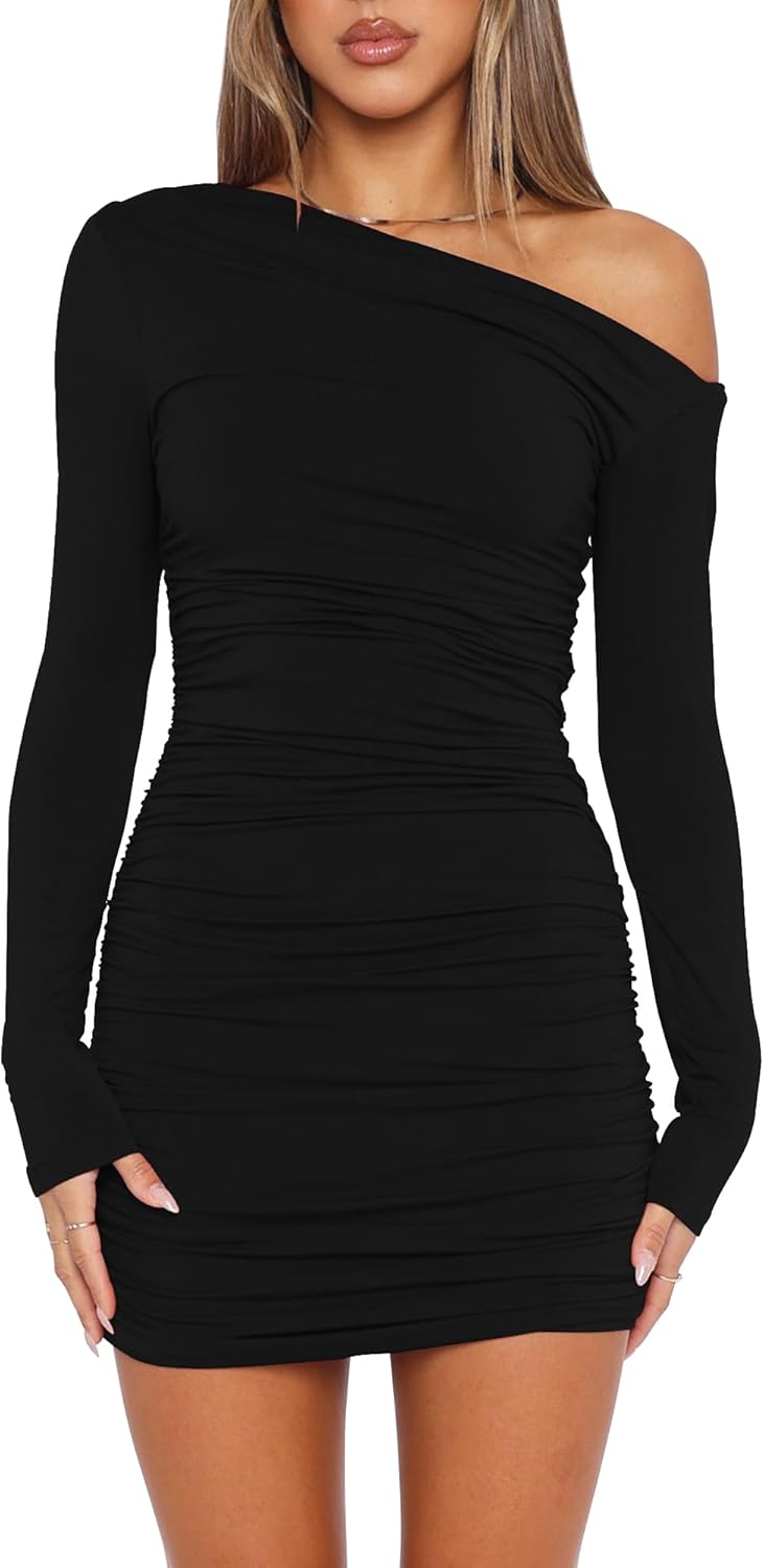 Mokoru Women's Sexy Off Shoulder Long Sleeve Bodycon Dress