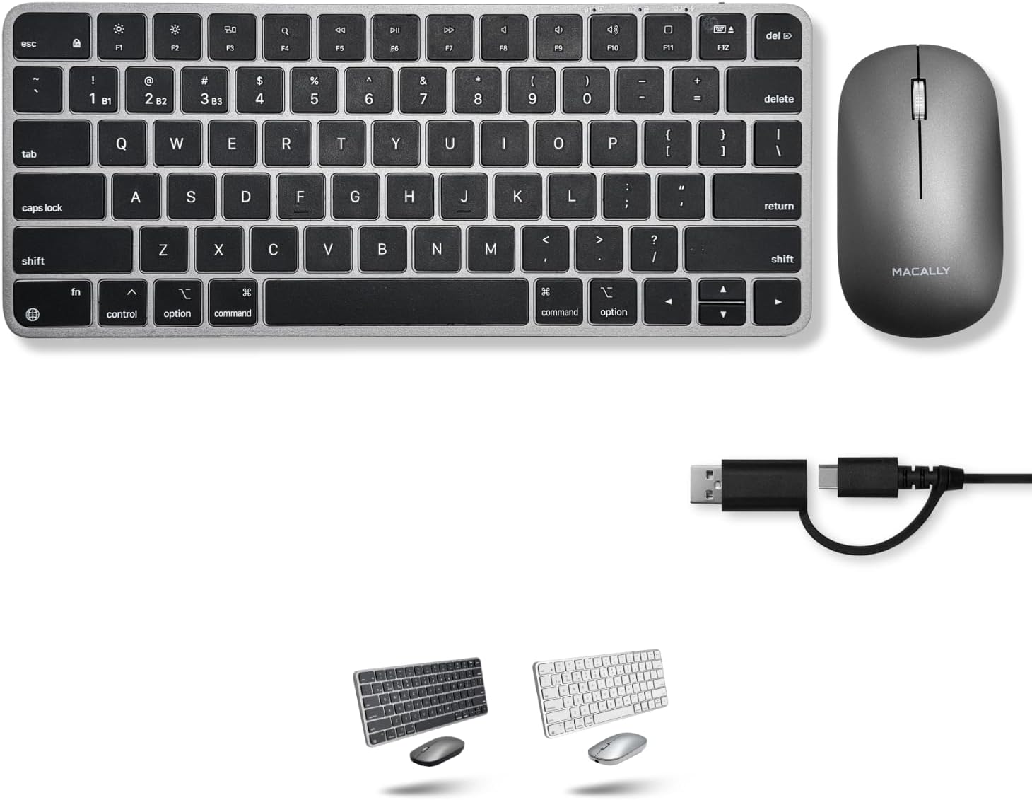 Macally Wireless Keyboard and Mouse Combo for Mac - Dual Mode