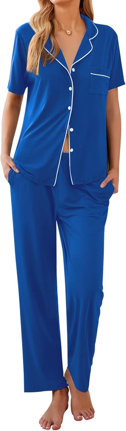 Ekouaer Women Pajamas Set Soft Button Down Sleepwear Pjs