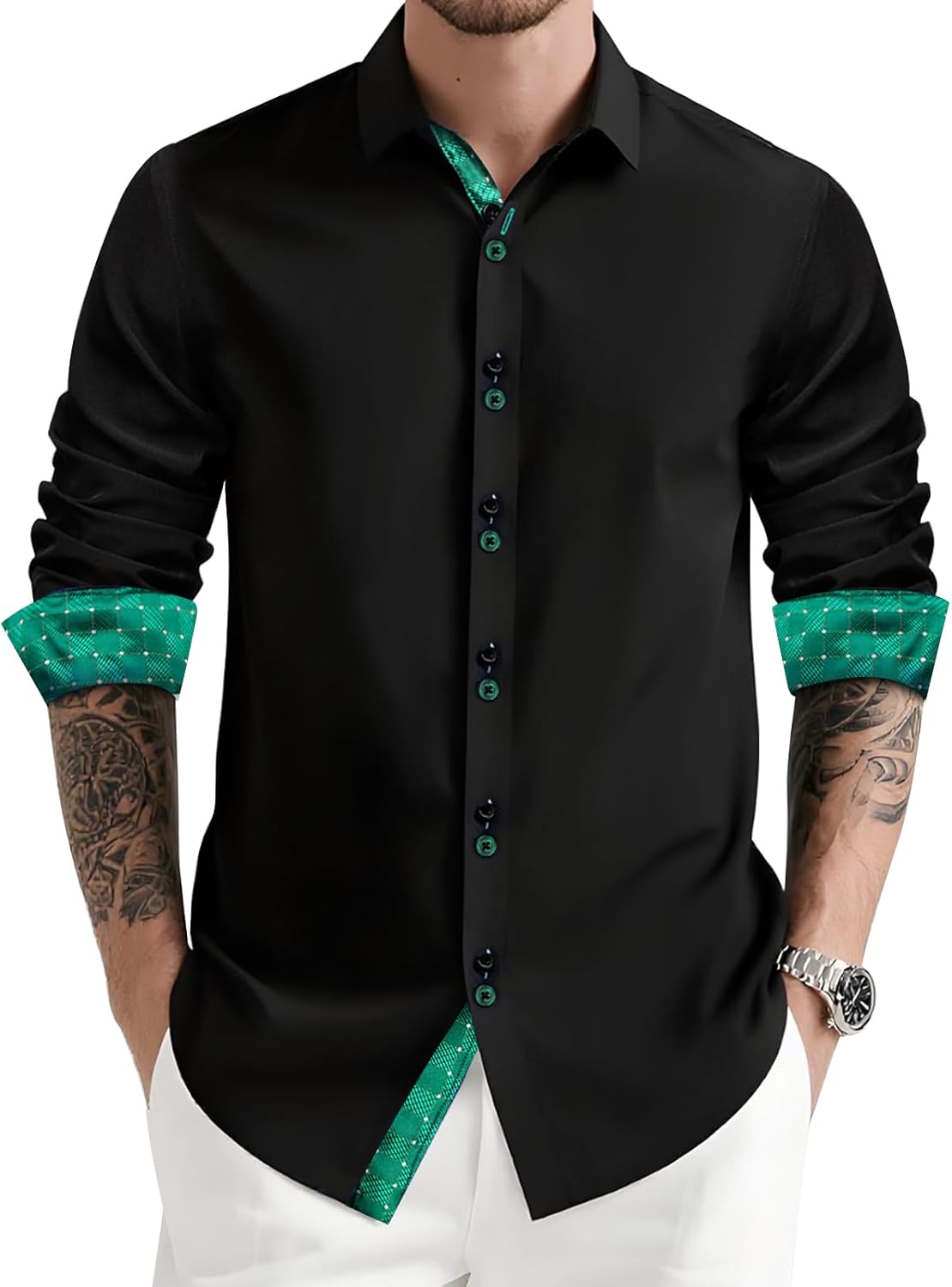 DiBanGu Men's Dress Shirt Long Sleeve Casual Button Down Style