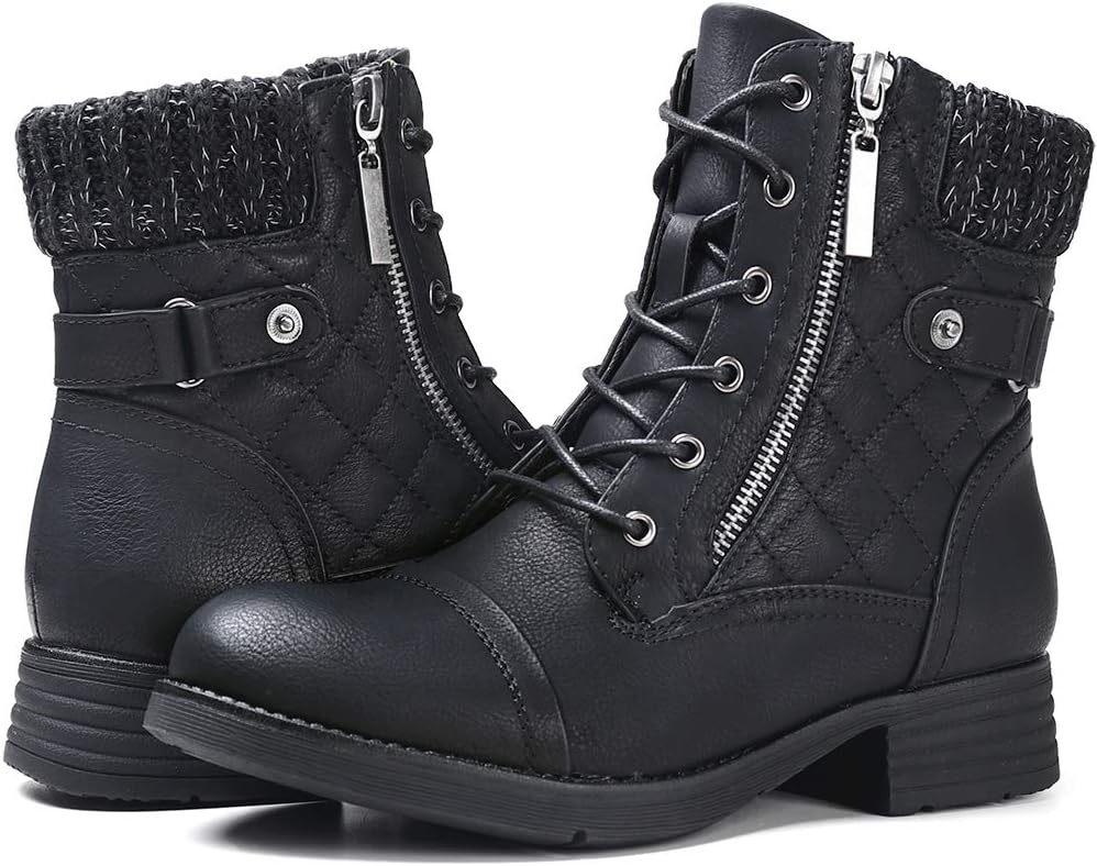 STQ Women's Combat Boots Lace Up Ankle Booties for Comfort
