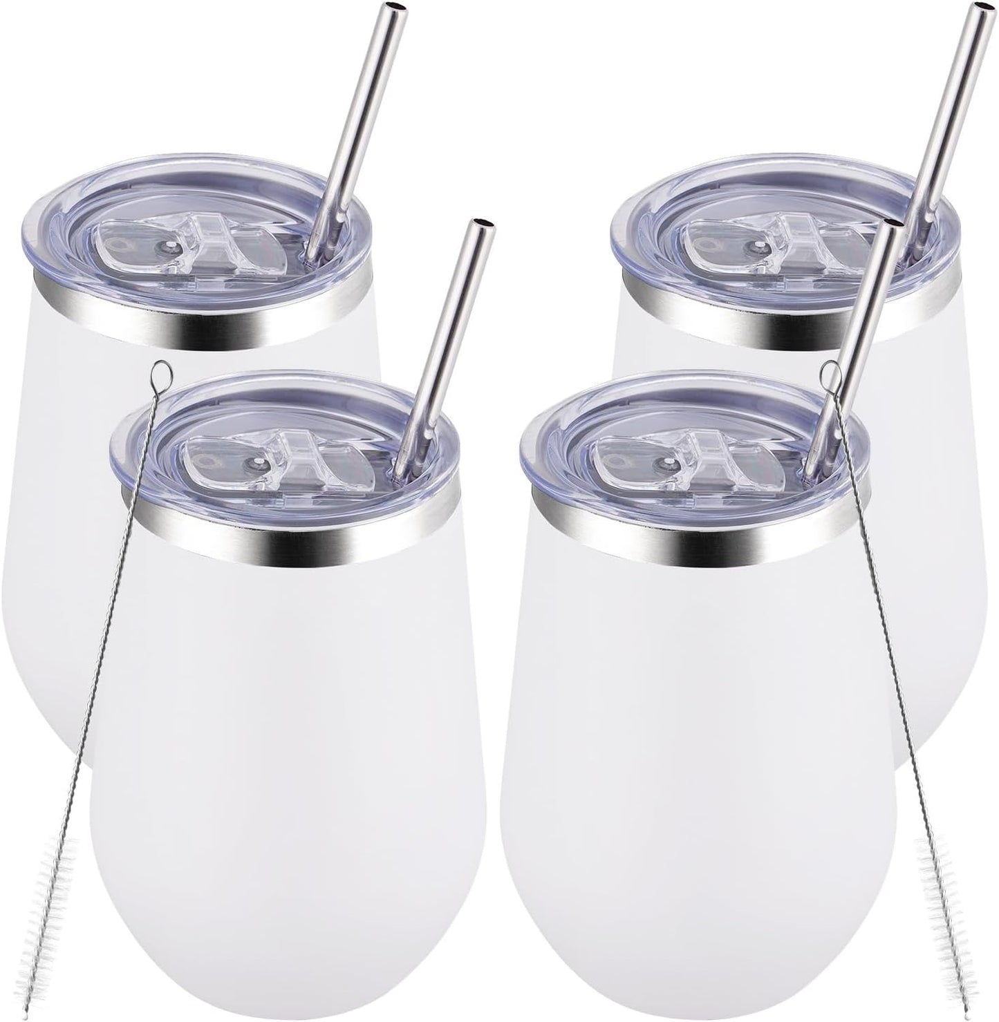 Durable 12oz Stainless Steel Wine Tumbler with Lid and Straw