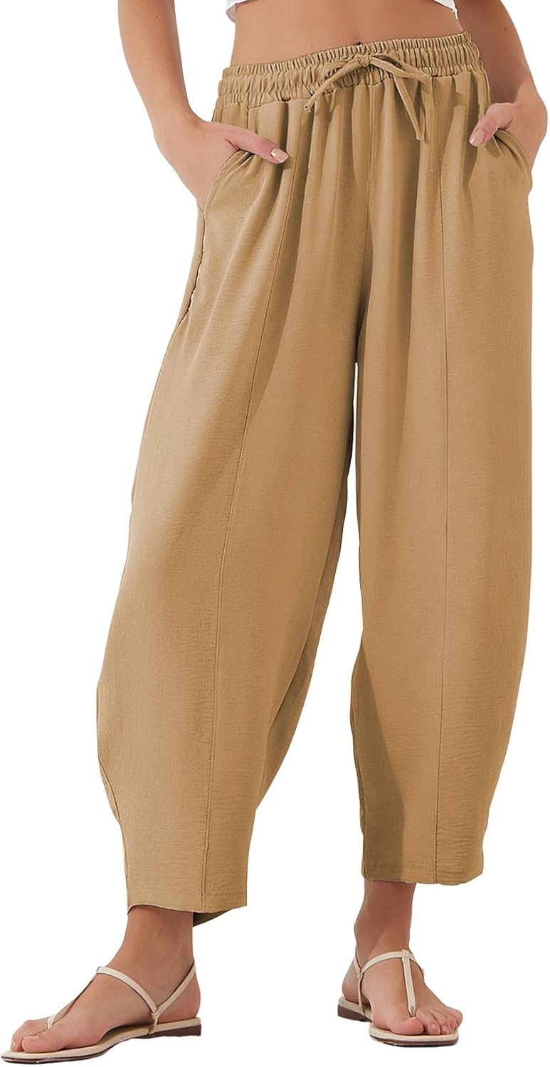 EVALESS Women's Summer High Waisted Baggy Pants for Comfort
