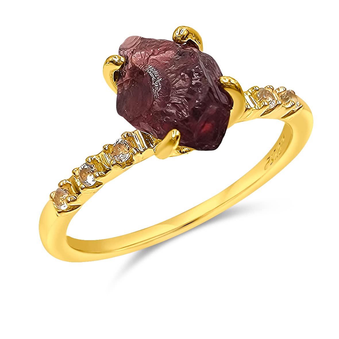 Real Raw Garnet Crystal Dainty Ring in Yellow Gold for Gifts