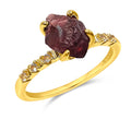 Real Raw Garnet Crystal Dainty Ring Yellow Gold - January Birthstone