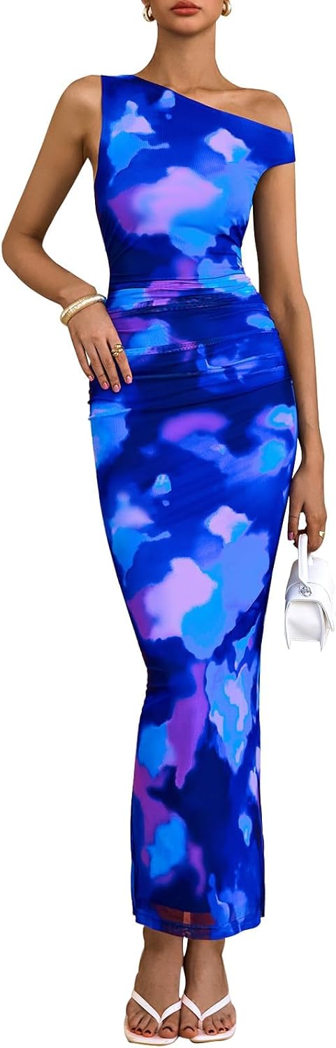 Floral One Shoulder Maxi Dress for Women 2025 Wedding Guest