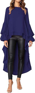 Women's Lantern Long Sleeve High Low Tunic Top - Flowy Casual Style