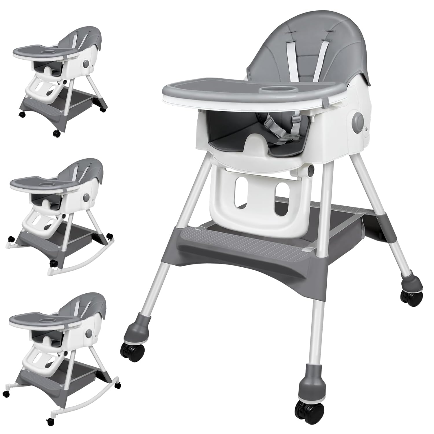 6-in-1 Portable High Chair with Safety & Comfort Features - Dark Grey