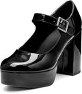 Womens Patent T-Strap Chunky Platform Heels - 4.3in Lift