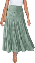 Women's Boho Maxi Skirt Smocked Waist Ruffle Tiered Midi Dress - Flowy