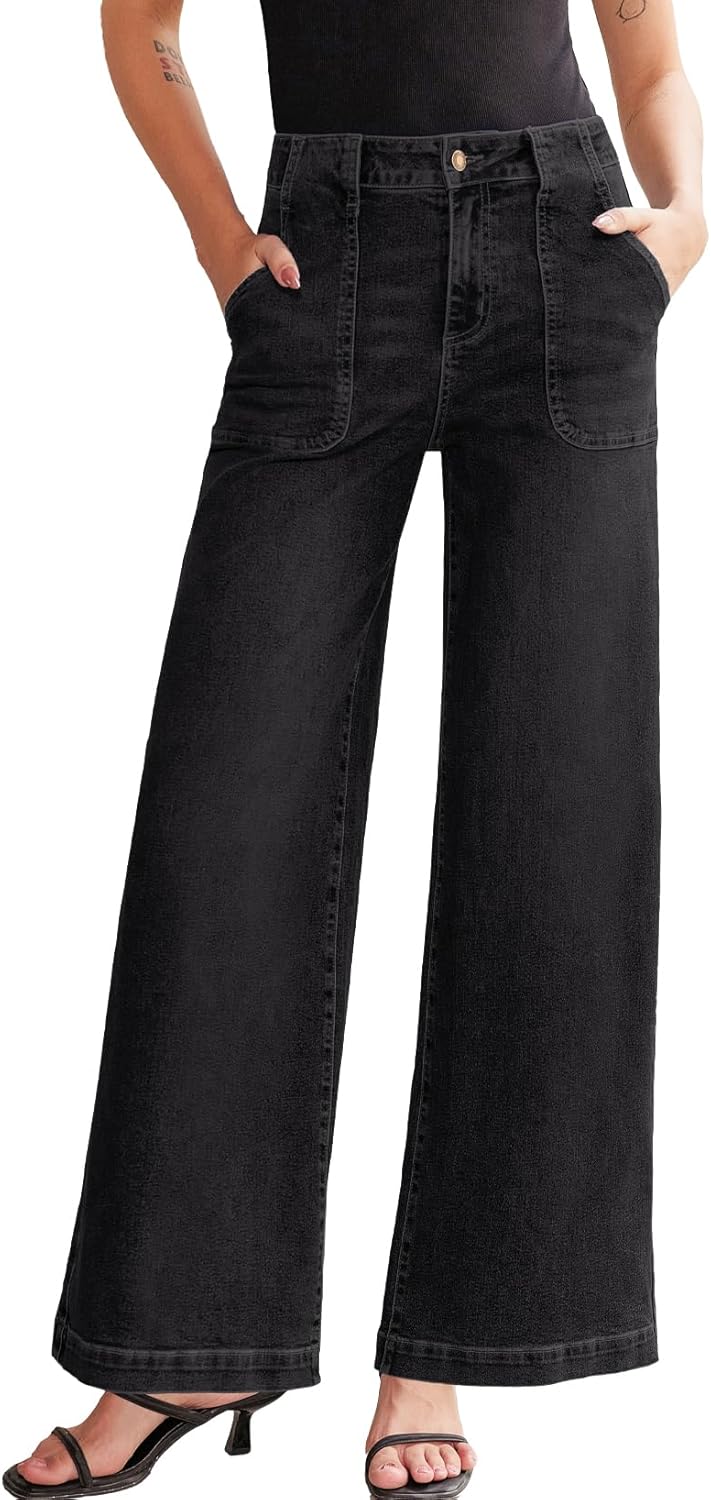 Sidefeel Womens Wide Leg Jeans High Waisted Stretchy Fit