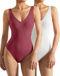 Women Thong Bodysuit V Neck Backless Tank Top - Soft Double Lined
