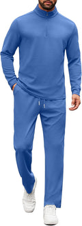 Mens Quarter Zip Tracksuit 2-Piece Set - Casual Athletic Comfort