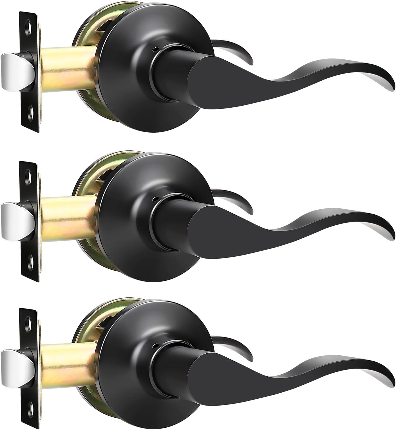 GOBEKOR 3 Pack Matte Black Passage Door Levers for Modern Homes
