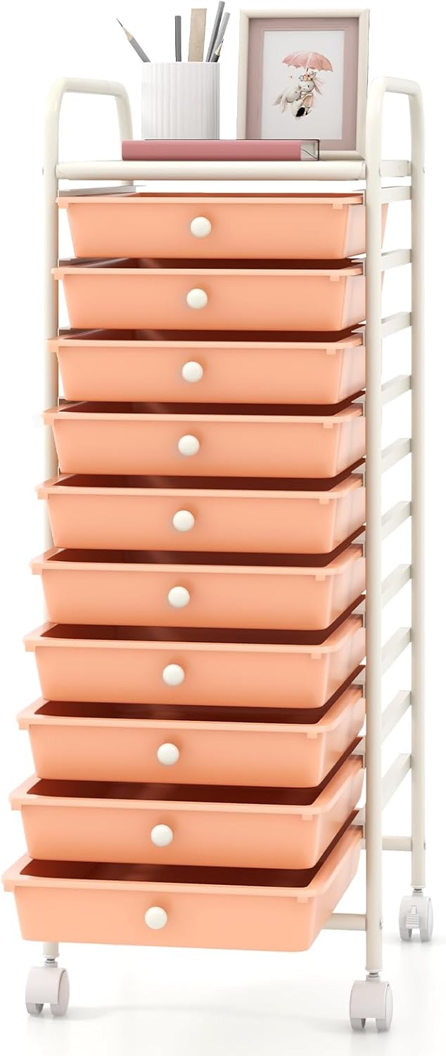 GOFLAME 10-Drawer Rolling Storage Cart for Home and Office Use