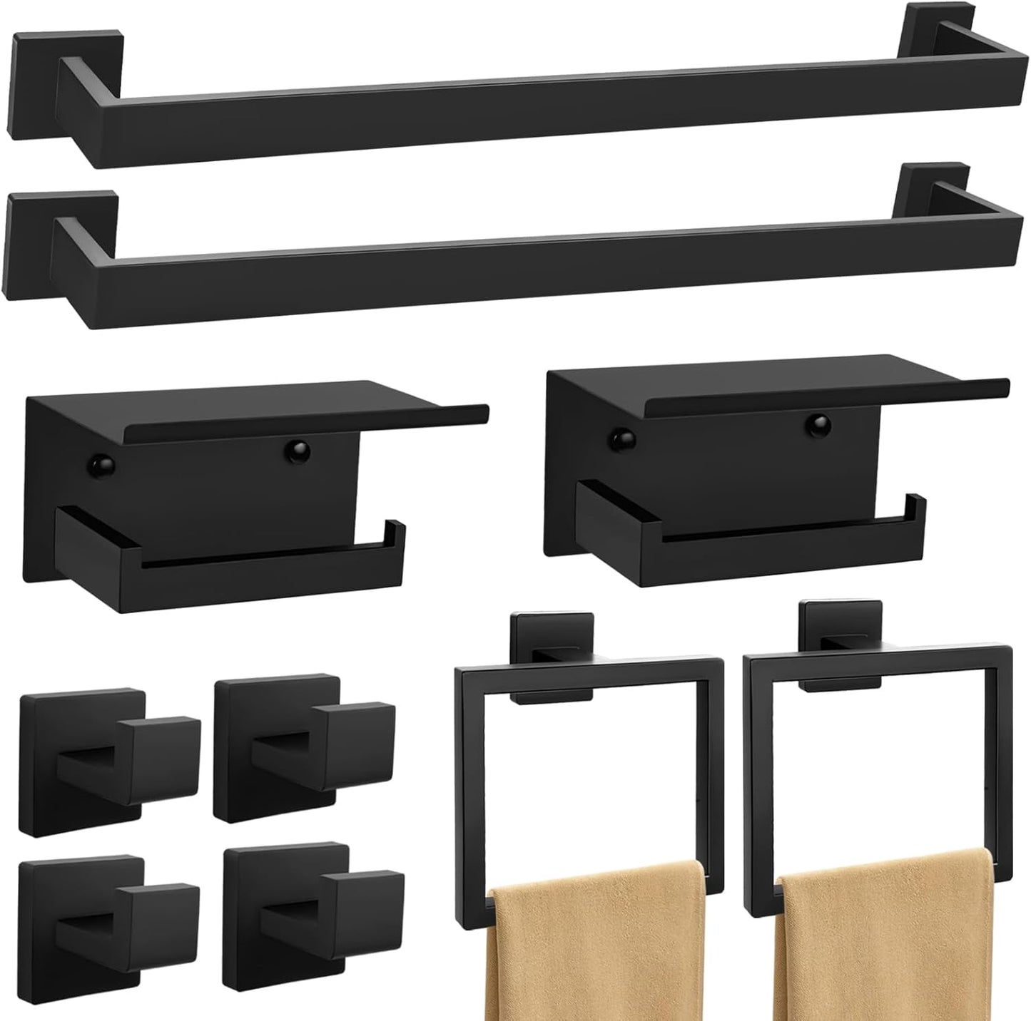 Matte Black Towel Bar Set 10-Piece Bathroom Hardware Set