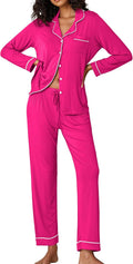 Ekouaer Pajamas Women's Long Sleeve Sleepwear Set - Soft Button