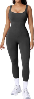 Popilush Jumpsuit Square Neck Ribbed Bodycon - Built-In Bra Fit