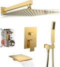 Shower System Rain Shower Faucet Set with Tub Spout - Brushed Gold