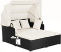 Tangkula Patio Rattan Daybed Lounger with Retractable Canopy - Relax