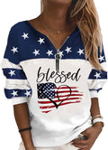 Women's USA Flag Blessed Sweatshirt Casual Striped Print Pullover