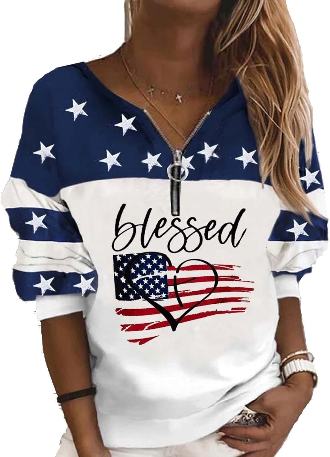 Patriotic Striped USA Flag Sweatshirt by Sivlana