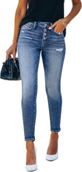 Women's Ripped Skinny Split-Ankle Stretch Jeans - Frayed Edge