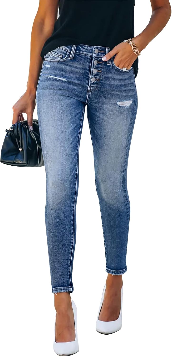 KUNMI Women's Ripped Skinny Slim Fit Jeans for Trendy Style