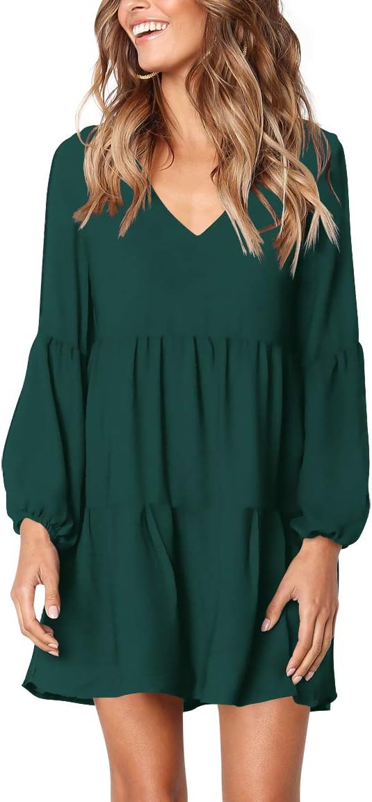 Amoretu Womens Tunic Dress Long Sleeve V Neck Casual Style