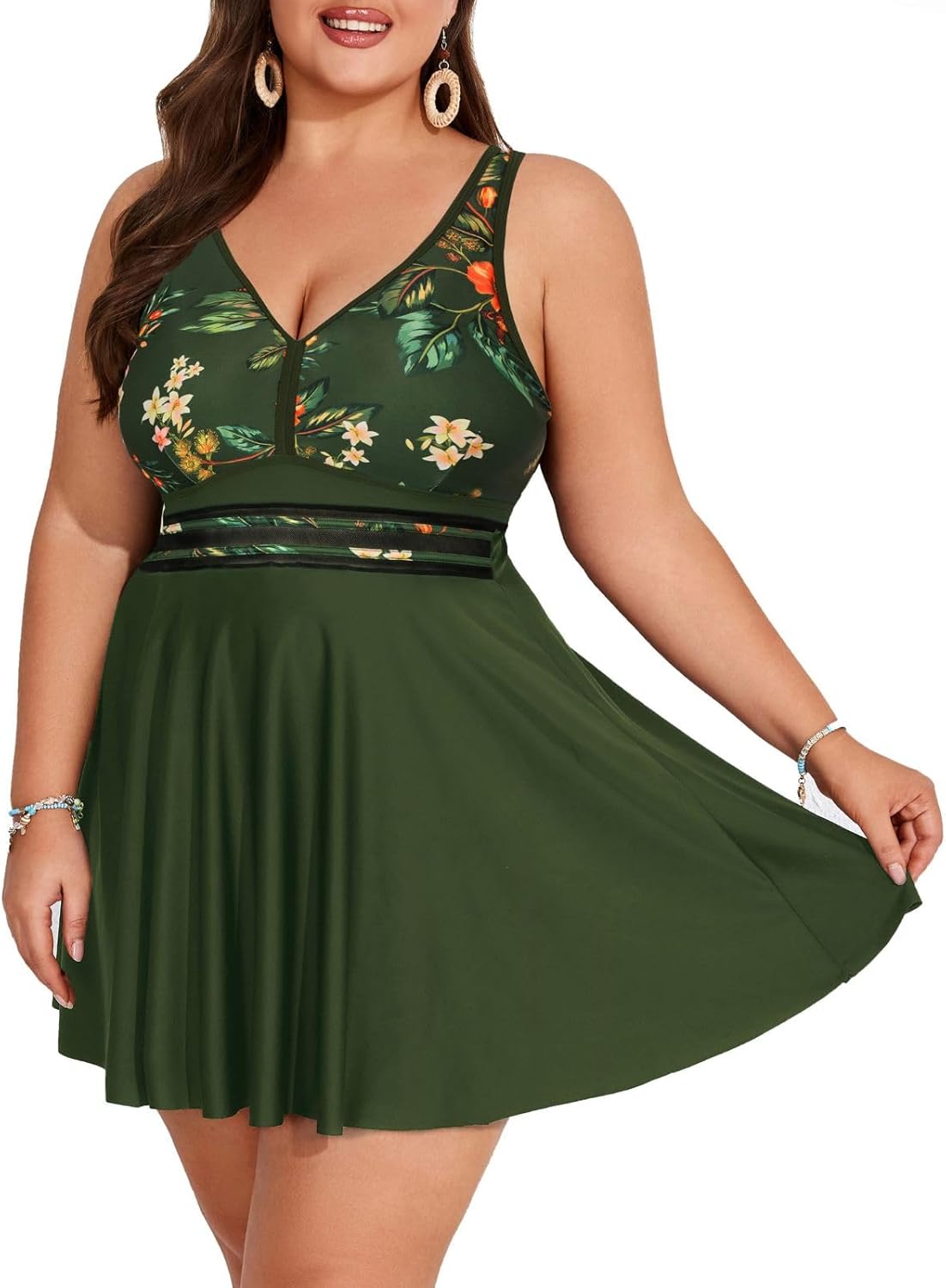 Hanna Nikole Plus Size Swim Dress Two Piece Tankini Bathing Suit
