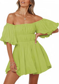 Womens Off The Shoulder Summer Mini Dress - Ruffle A-Line Fit