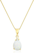 14K Gold Gemstone Teardrop Necklace - Dainty Opal Pendant