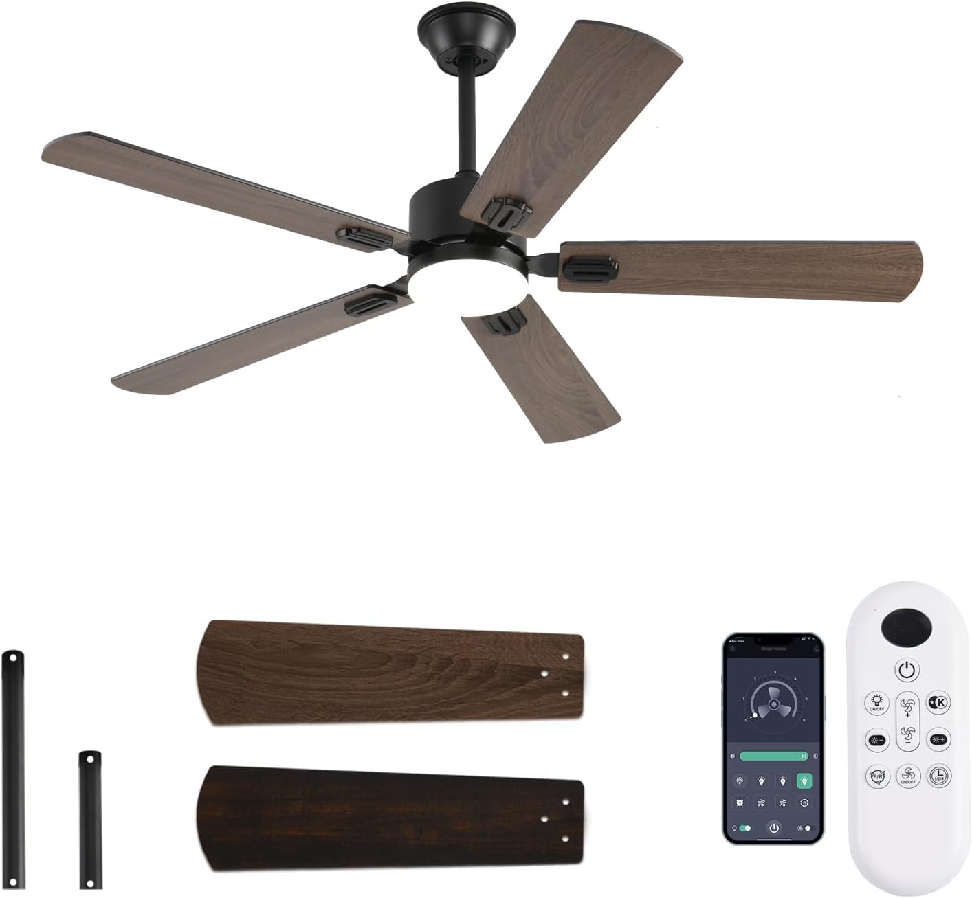 52 Inch Modern Ceiling Fan with Lights and Remote Control