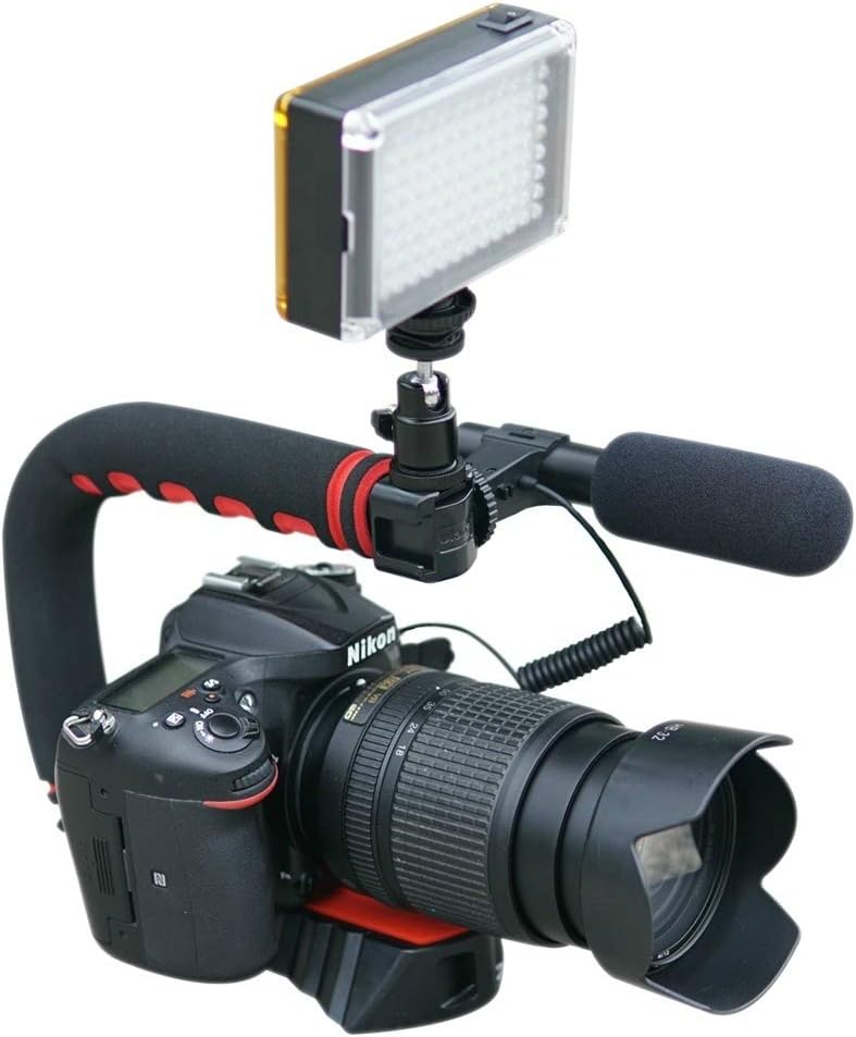 Universal Camera Stabilizer Grip with 3 Shoe Mounts for Filmmaking
