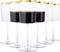 Plastic Wine Glasses with Stem 12 Pack - Gold Rim Disposable