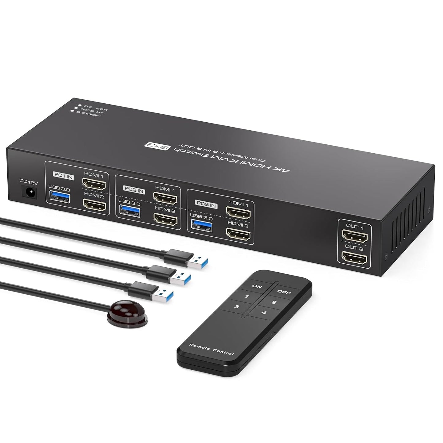 HDMI KVM Switch for 3 Computers and 2 Monitors with USB 3.0