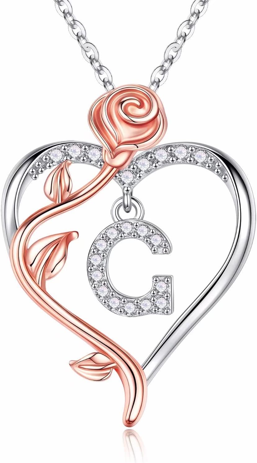Iefil Rose Heart Necklace - 925 Sterling Silver Jewelry Gift