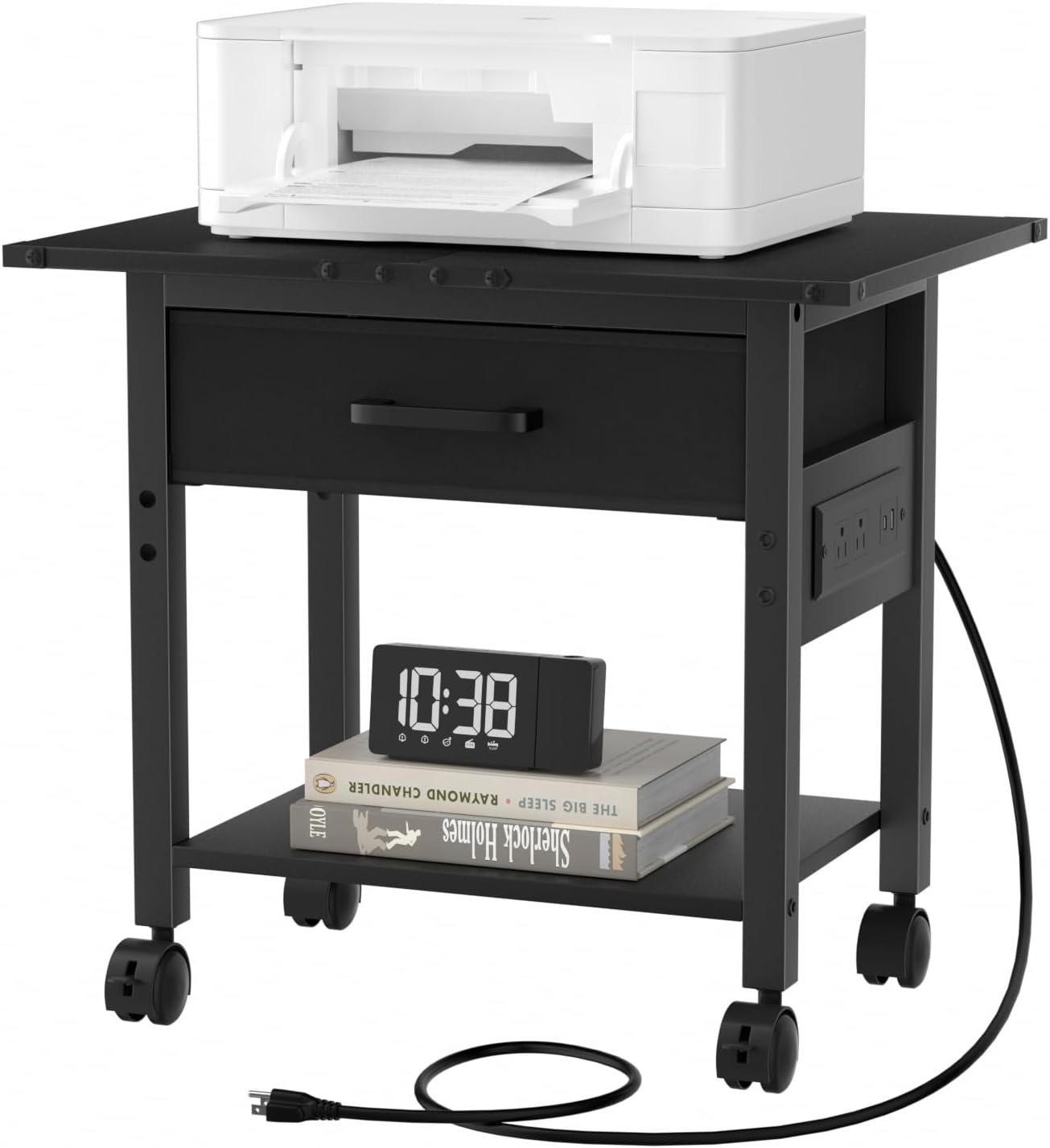 Rolling Printer Stand with Charging Station & USB Ports