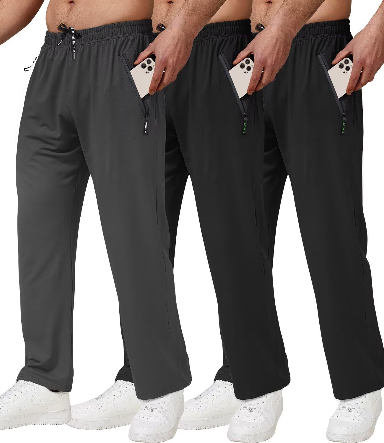 3 Pack Men's Athletic Pants with Zip Pockets for All Seasons