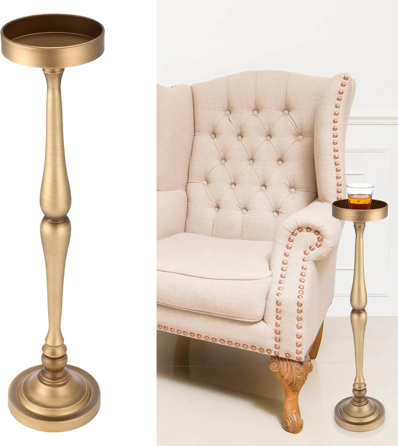 Vintage Brass Drink Stand - Space-Saving Nightstand Solution