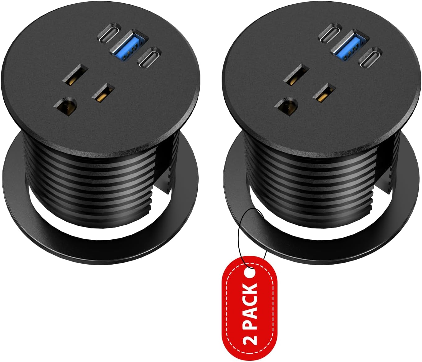 2 Pack Desk Grommet Power Outlet with Fast Charging USB-C Ports