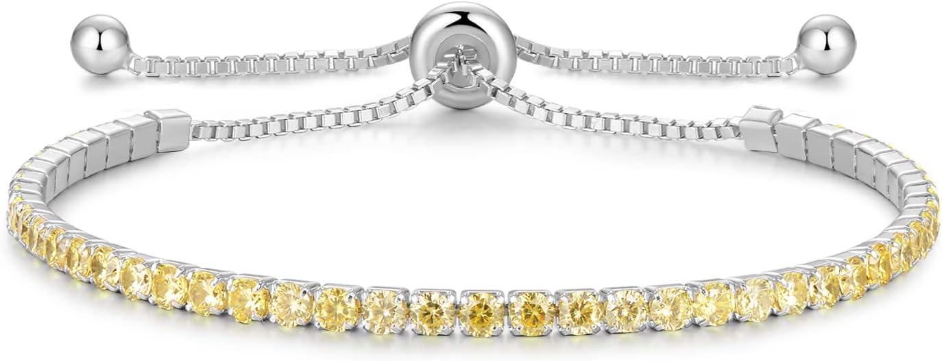 Sterling Silver Birthstone Tennis Bracelets for Women - Adjustable