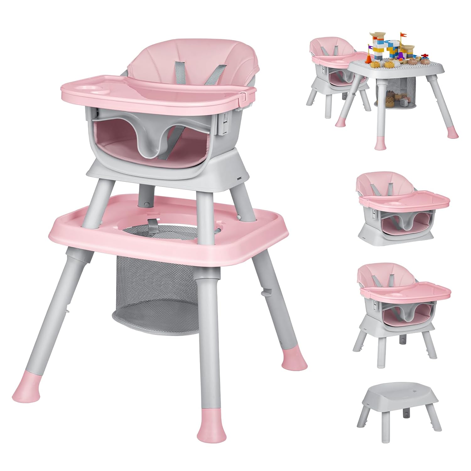 8-in-1 Convertible High Chair for Babies and Toddlers in Pink