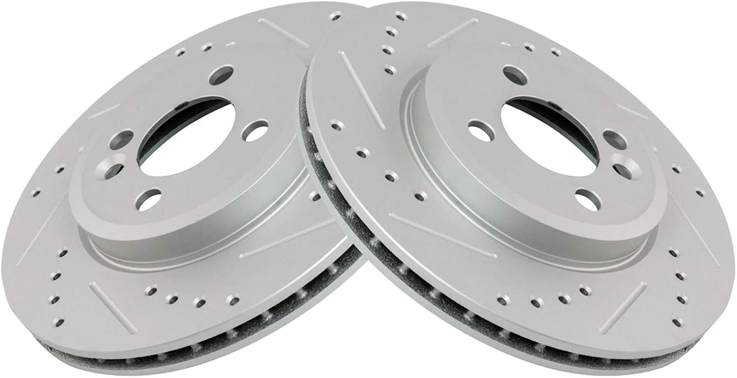 TRQ Front Brake Rotor Set G Coated Drilled and Slotted Vented