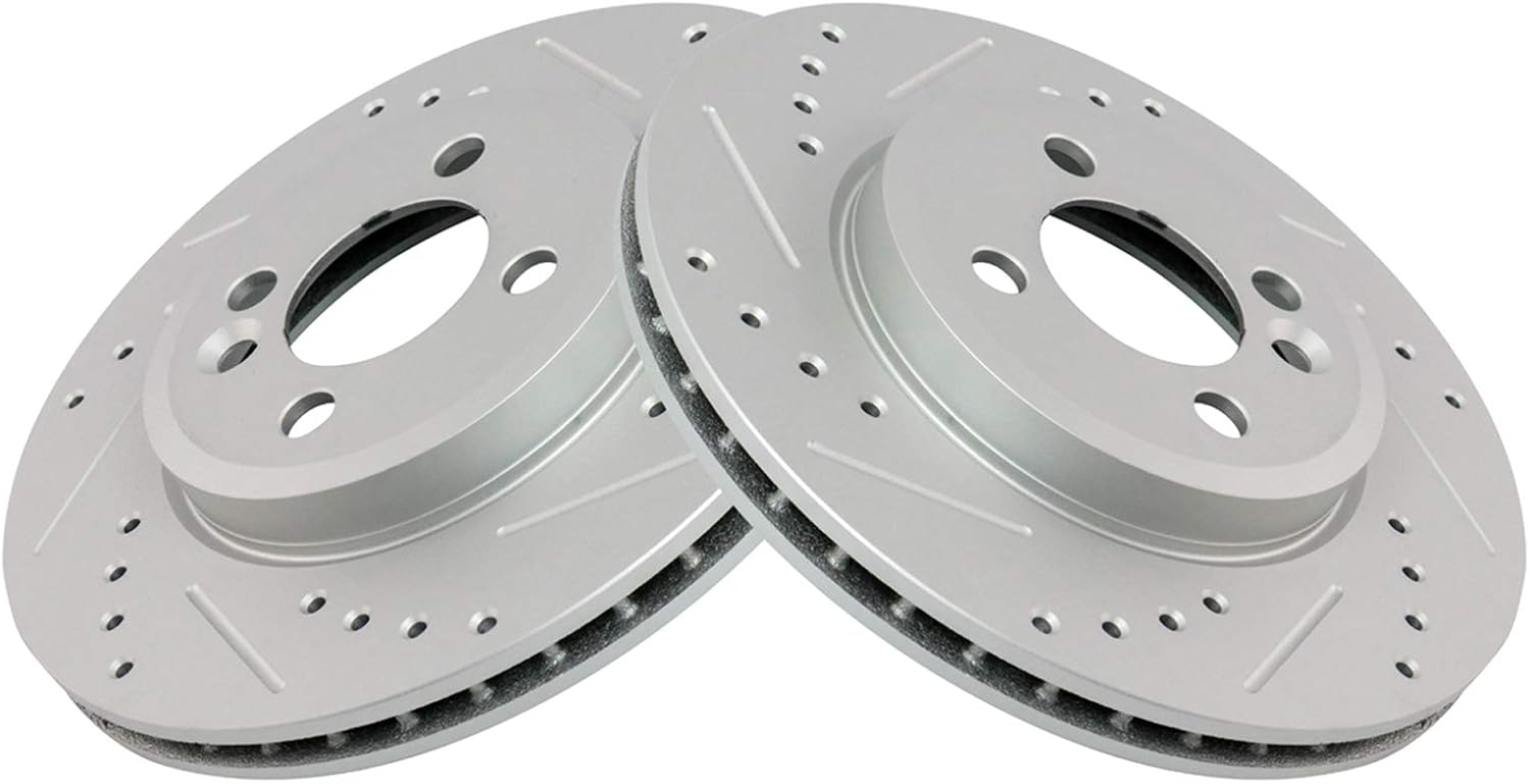 TRQ Front Brake Rotor Set G Coated Drilled and Slotted Vented
