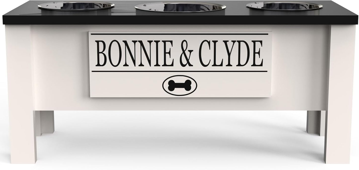 Personalized Elevated Triple Dog Bowl Stand with Storage for Pets